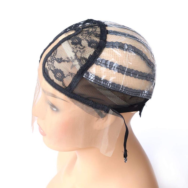 BTWTRY U Part Wig Cap with Lace for Wigs Making with Adjustable Strap Middle Part Medium Size Black Weaving Wig Cap for Women and Girls DIY Wigs (1 Pc, 0051) - Image 4